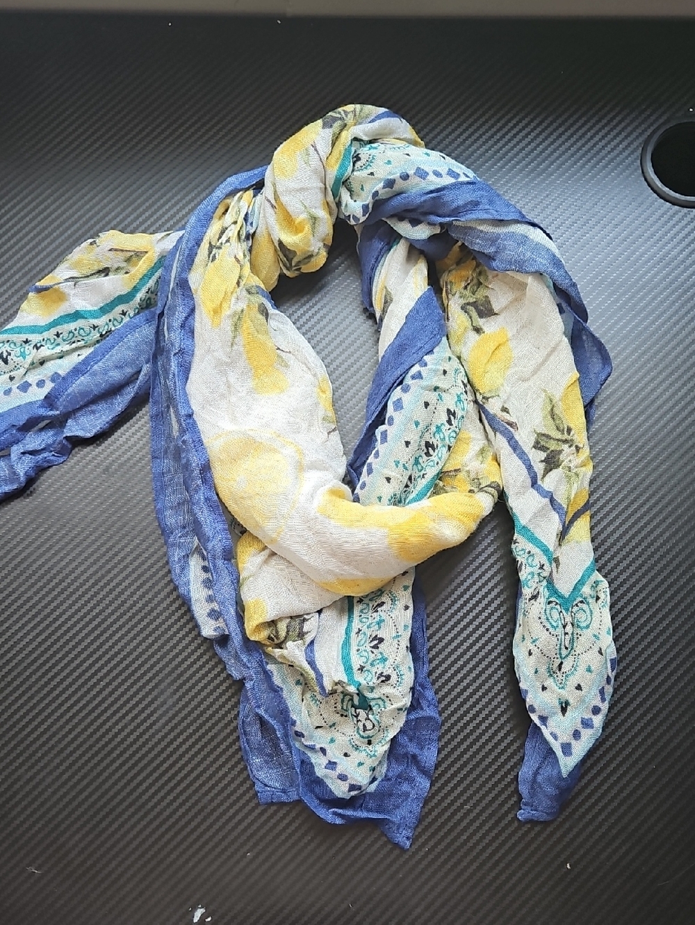 J. Jill Blue, Yellow and Cream Printed Lightweight Scarf